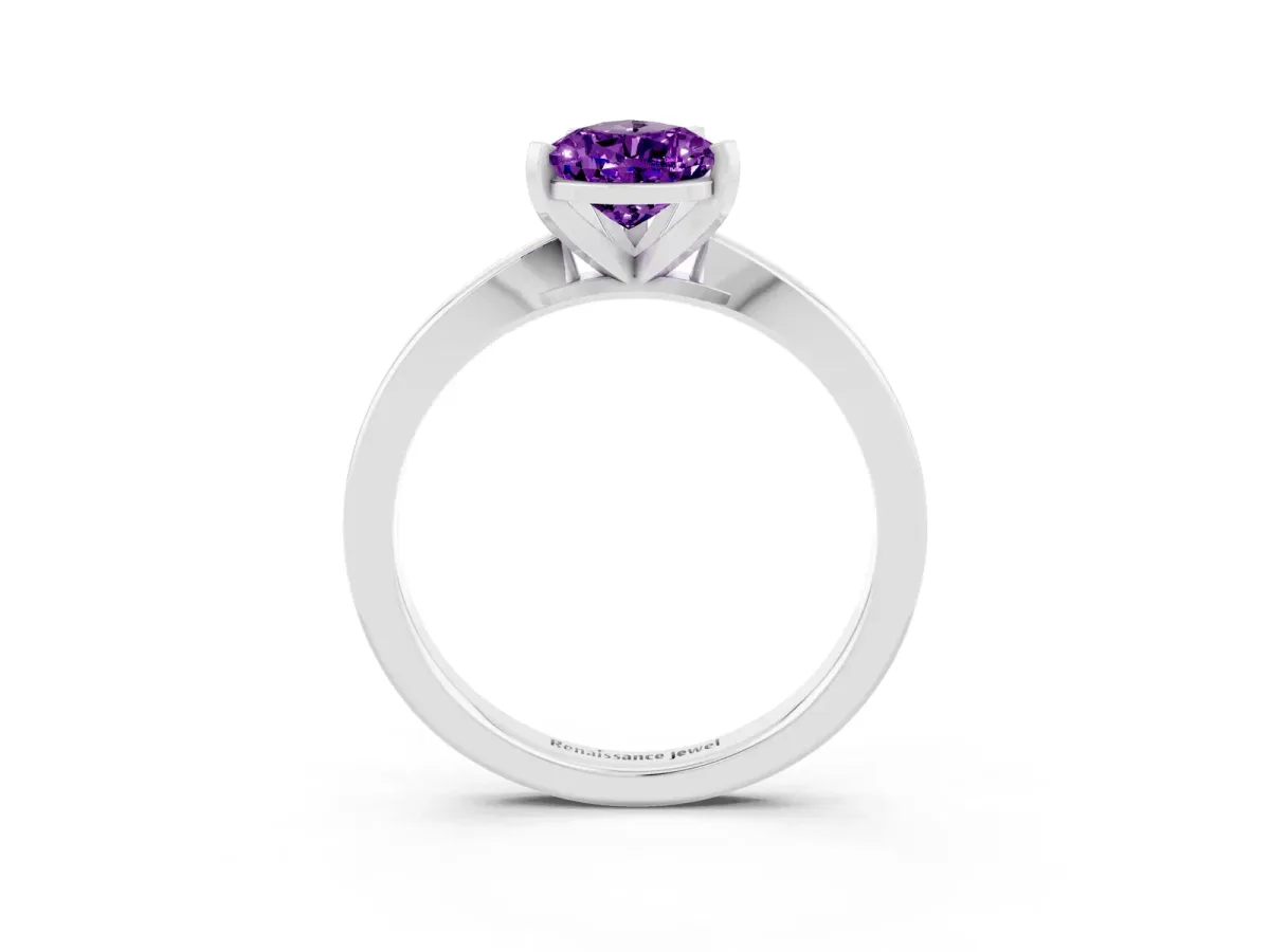 Pear Cut Amethyst Solitaire Engagement Ring with Classic Band and Four-Prong Setting Silver