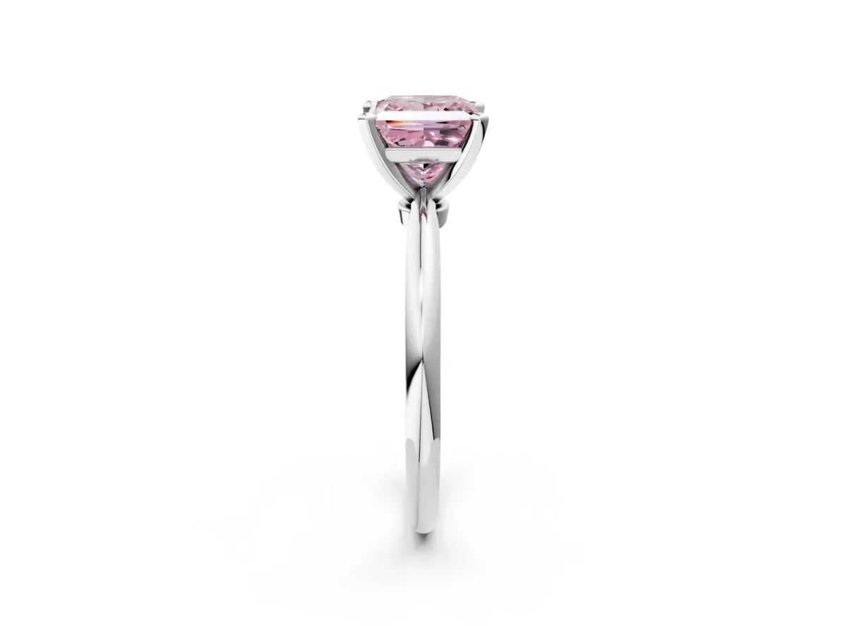 Fancy Pink Princess Cut Diamond Solitaire Ring with Six-Prong Setting and Classic Band Silver