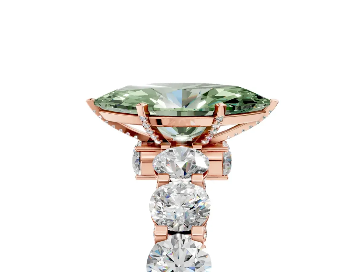 Fancy Green Marquise Cut Diamond Side Stone Engagement Ring with Four-Prong Setting Rose gold