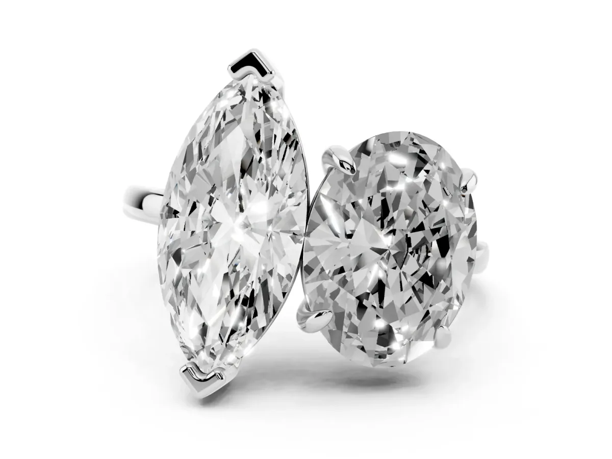 Oval and Marquise Toi Moi Ring with Prong Setting and Plain Band Silver
