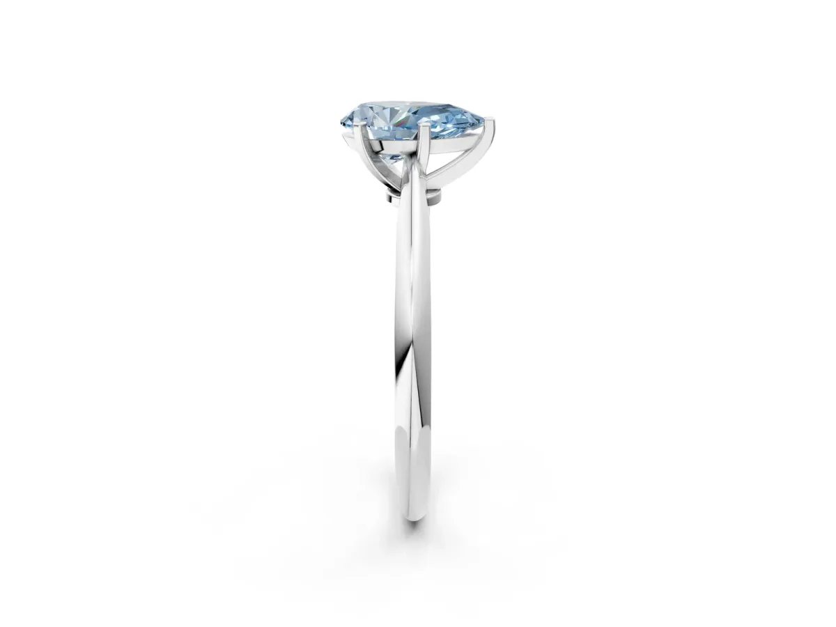 Fancy Blue Pear Cut Diamond Solitaire Engagement Ring with Classic Band and Four-Prong Setting Silver