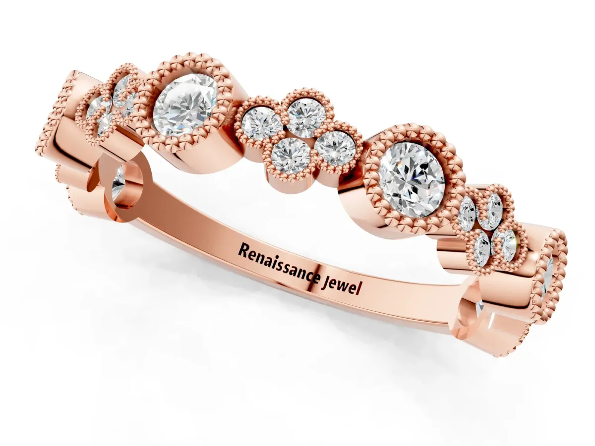 Milgrain Bezel Set Round Diamond Cluster Eternity Band Rose gold