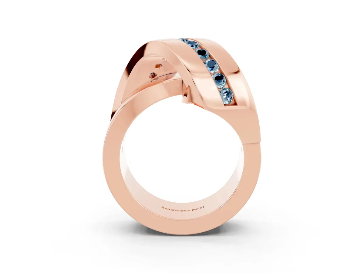 Pavé Round Aquamarine Crossover Band with Channel Setting Rose gold