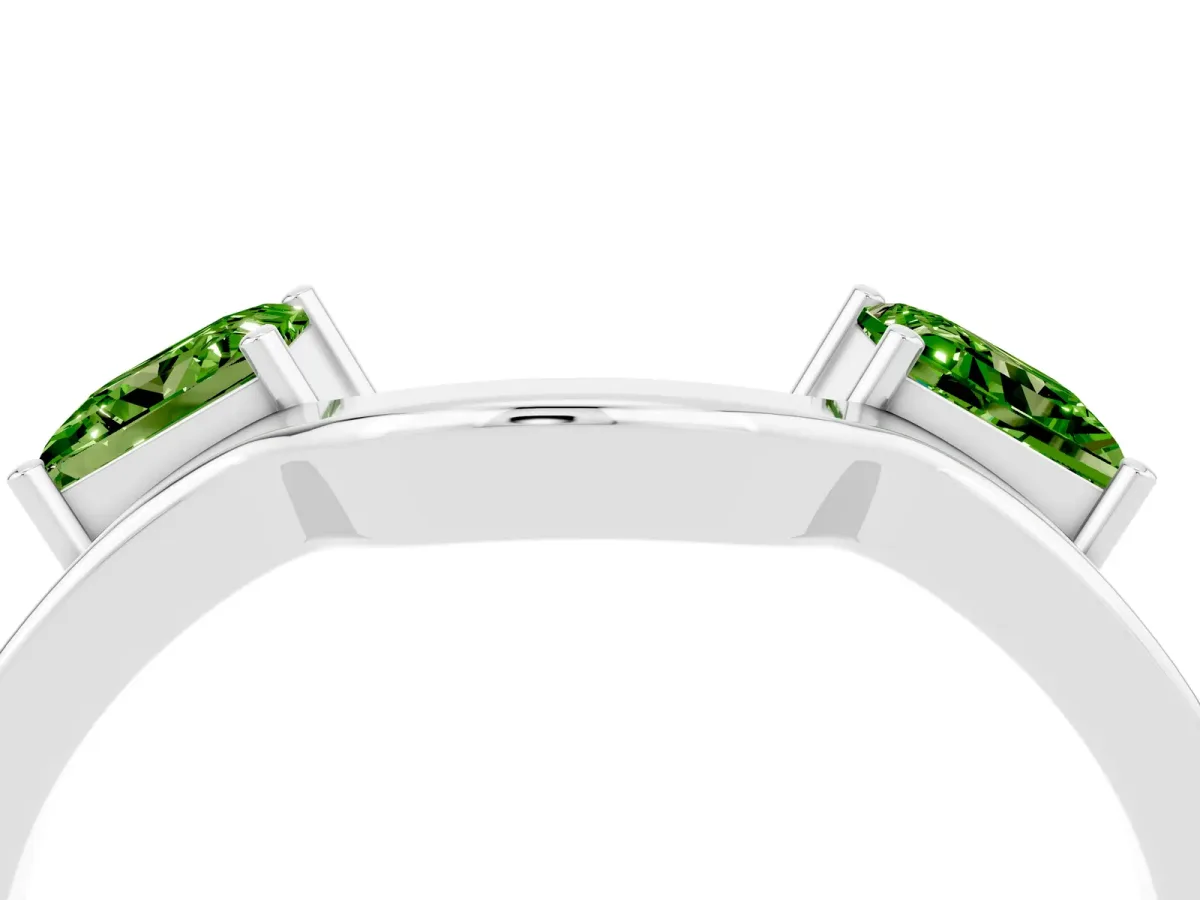 Princess Cut Peridot Two-Stone Open Band Ring with Four-Prong Setting Silver