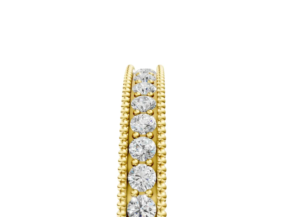 Round Cut Diamond Milgrain Eternity Band with Channel Setting Yellow gold