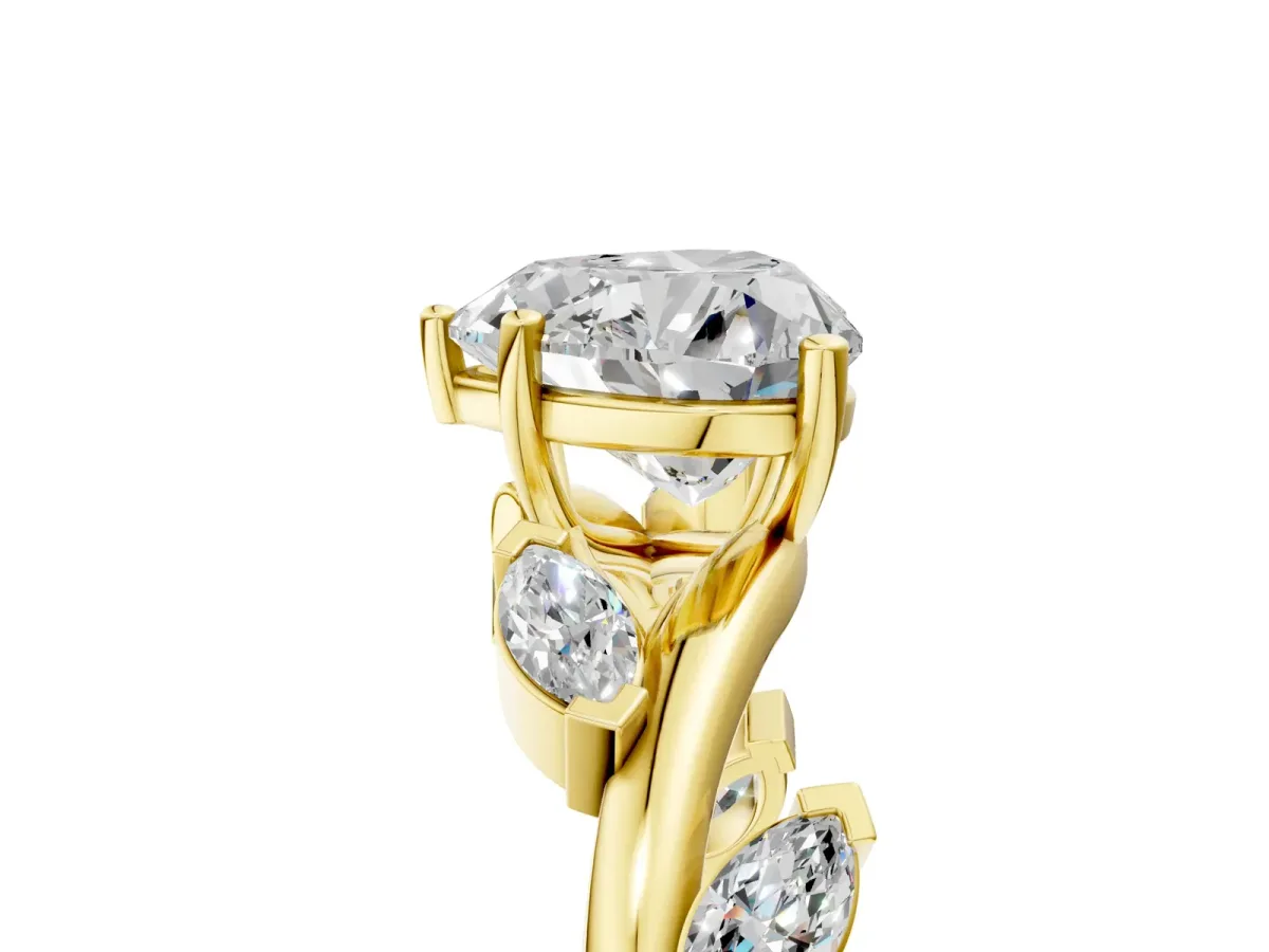 Heart Cut Solitaire Twisted Band Marquise Accent Prong Setting Ring Yellow gold