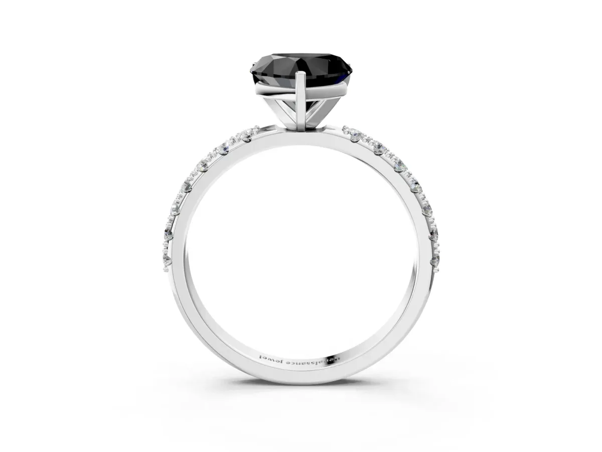Fancy Black Heart Cut Diamond Solitaire Pavé Band with Four-Prong Setting Silver