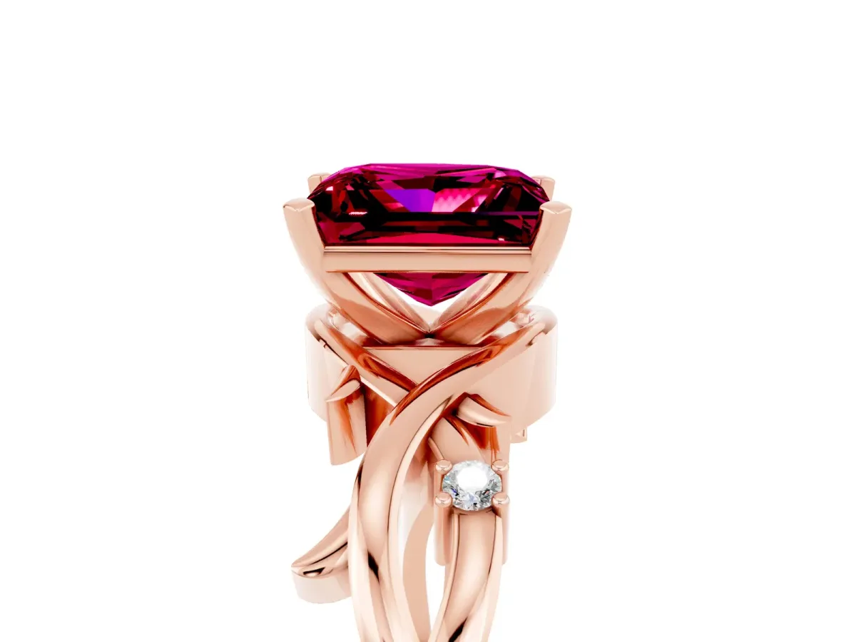 Princess Cut Garnet Solitaire Ring with Twisted Band and Prong Setting Rose gold