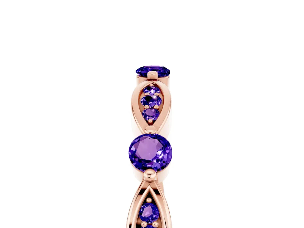 Marquise and Round Tanzanite Milgrain Band with Bezel Setting Rose gold