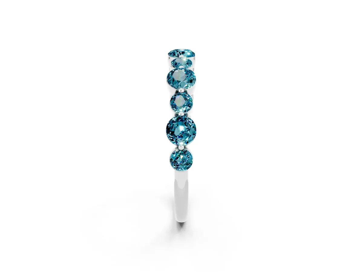 Round Blue Topaz Scalloped Prong Set Eternity Band Silver