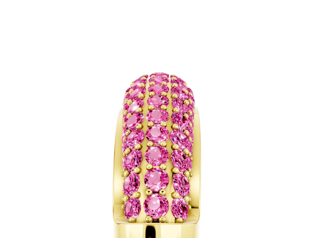 Three-Row Pavé Round Pink Sapphire Dome Band Yellow gold