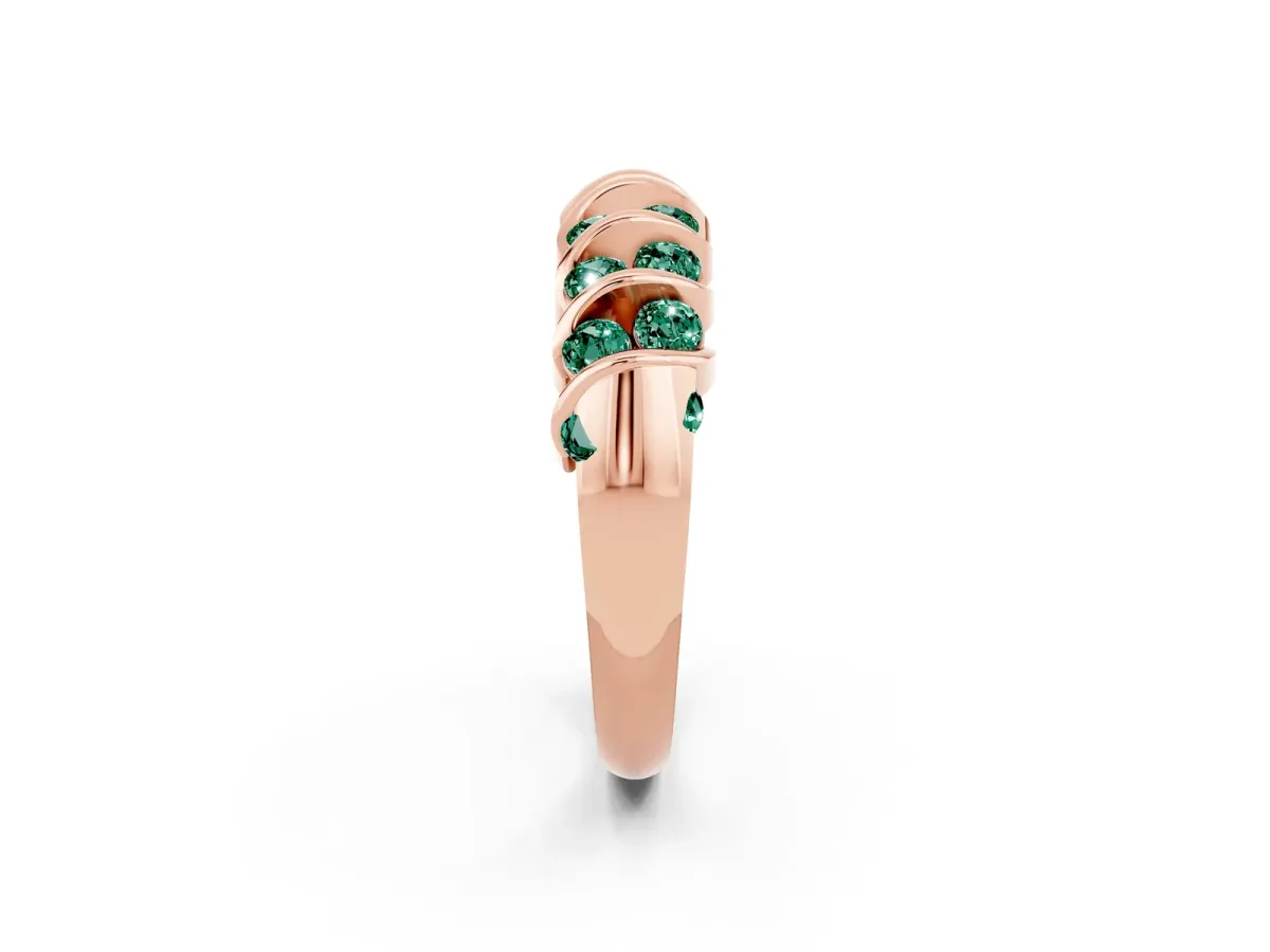 Channel Set Round Green Sapphire Multi-Row Band Rose gold