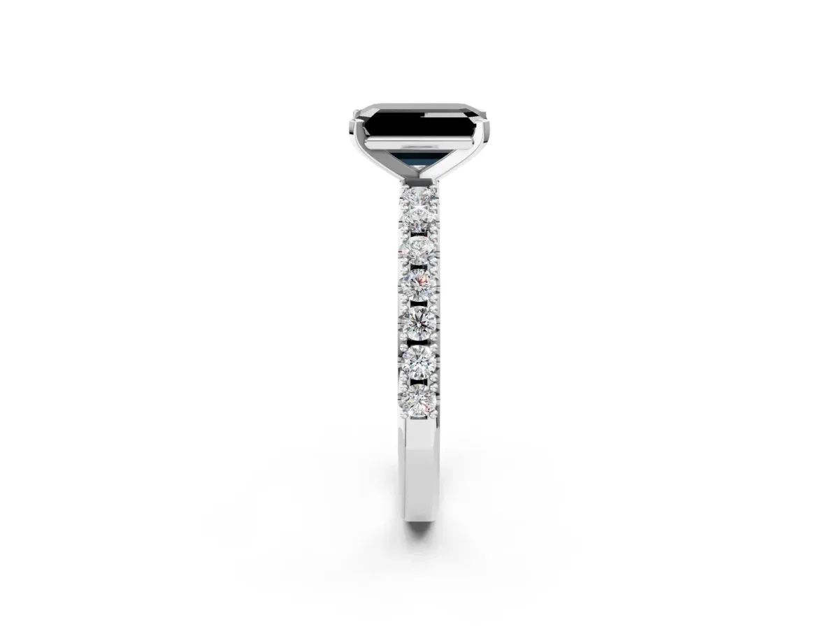 Fancy Black Emerald Cut Diamond Solitaire Pavé Band with Four-Prong Setting White gold