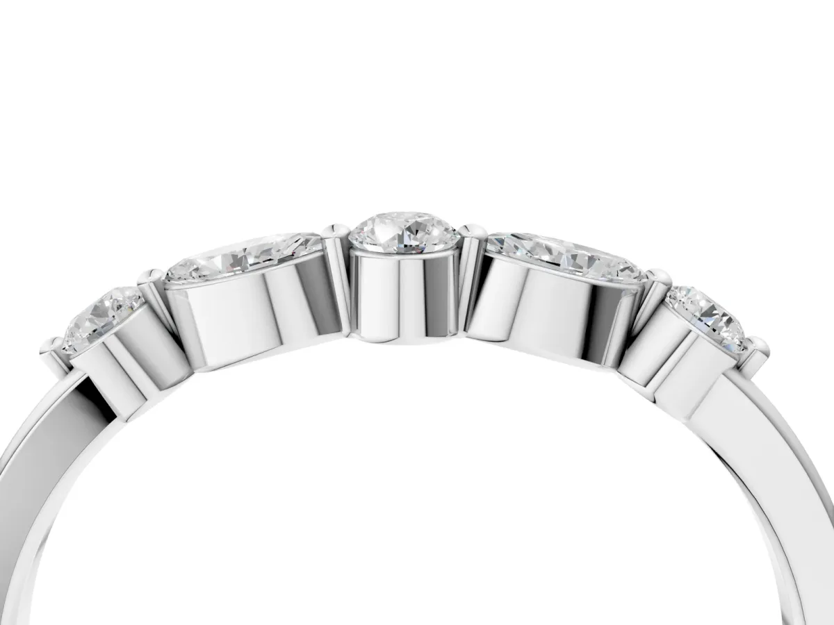 Round and Marquise Diamond Half Eternity Band with Prong Setting Silver