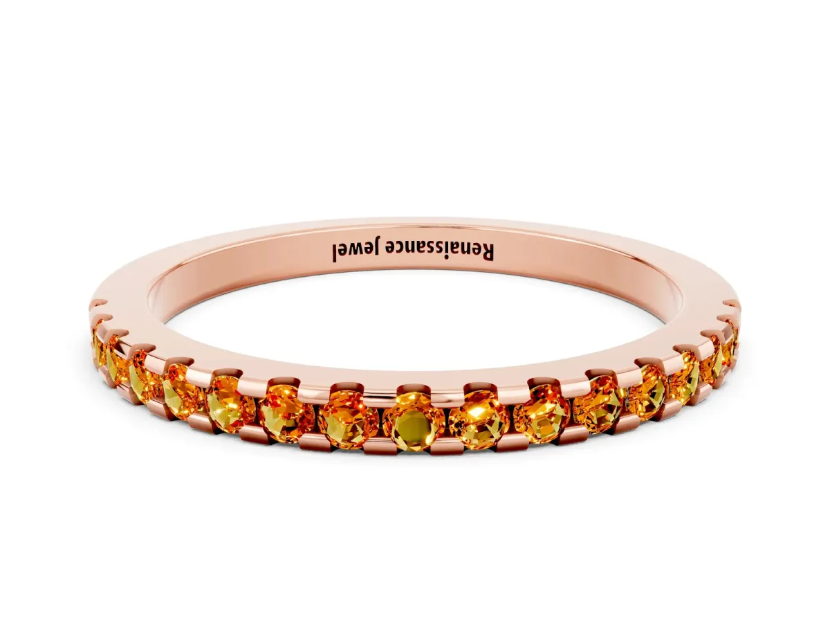 Round Citrine Pavé Set Eternity Band with Micro Prong Setting Rose gold