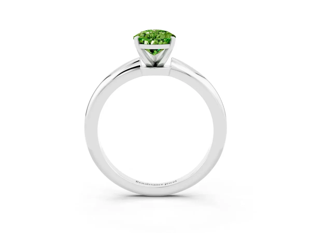 Pear Cut Peridot Solitaire Ring with Six-Prong Setting and Classic Band Silver