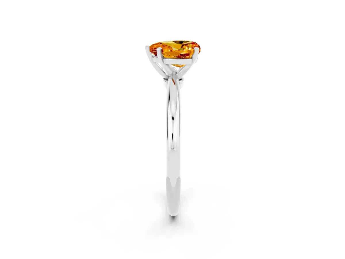 Heart Cut Citrine Solitaire Ring with Six-Prong Setting and Classic Band Silver