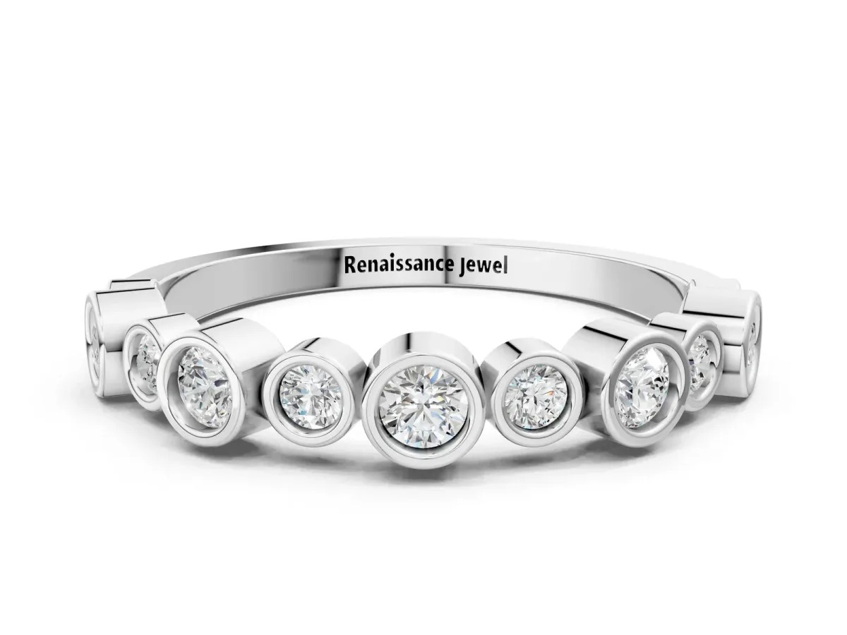 Bezel Set Round Diamond Half Eternity Band Platinum