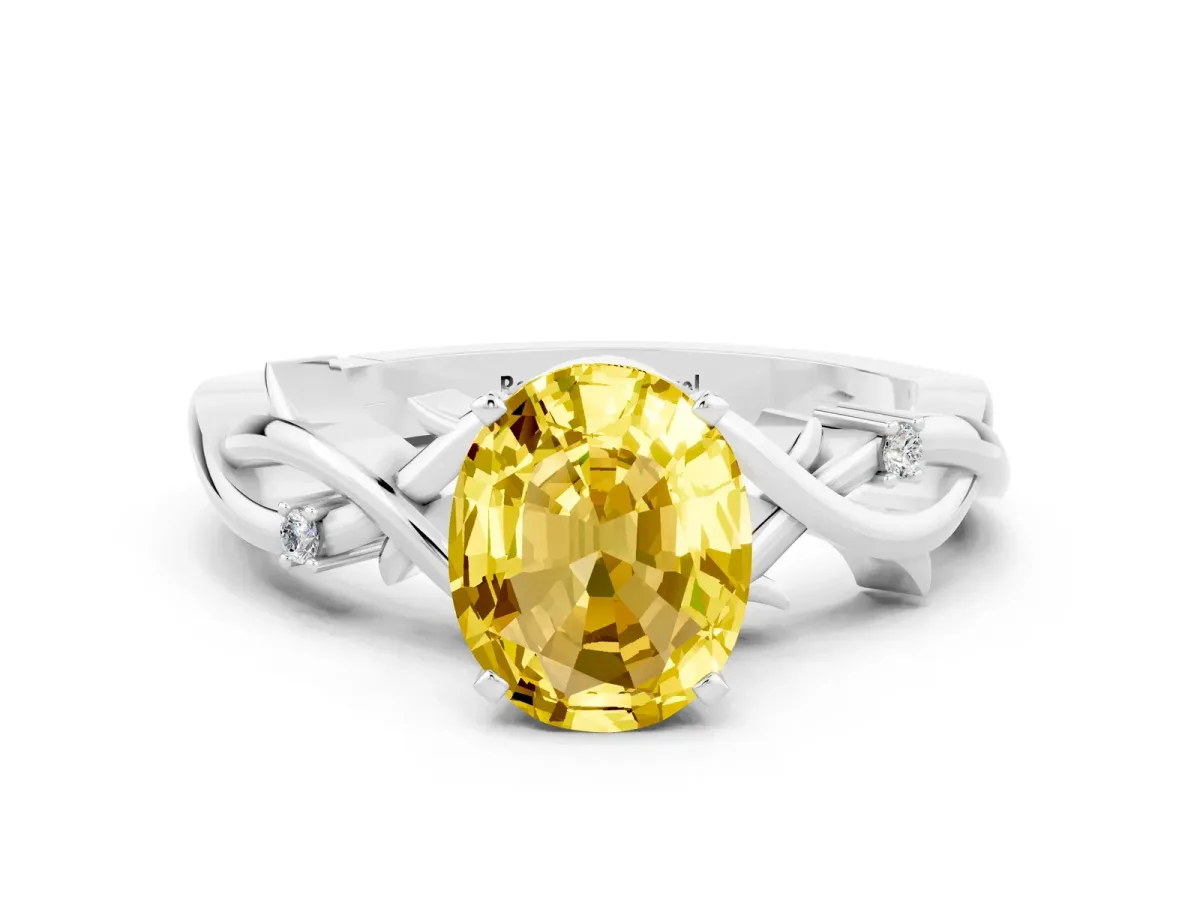 Oval Cut Yellow Sapphire Solitaire Ring with Twisted Band and Prong Setting Silver