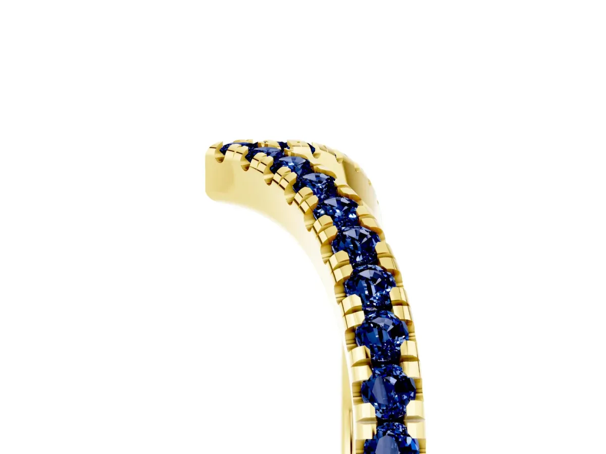Pavé Round Blue Sapphire V-Shaped Chevron Band with Shared Prong Setting Yellow gold