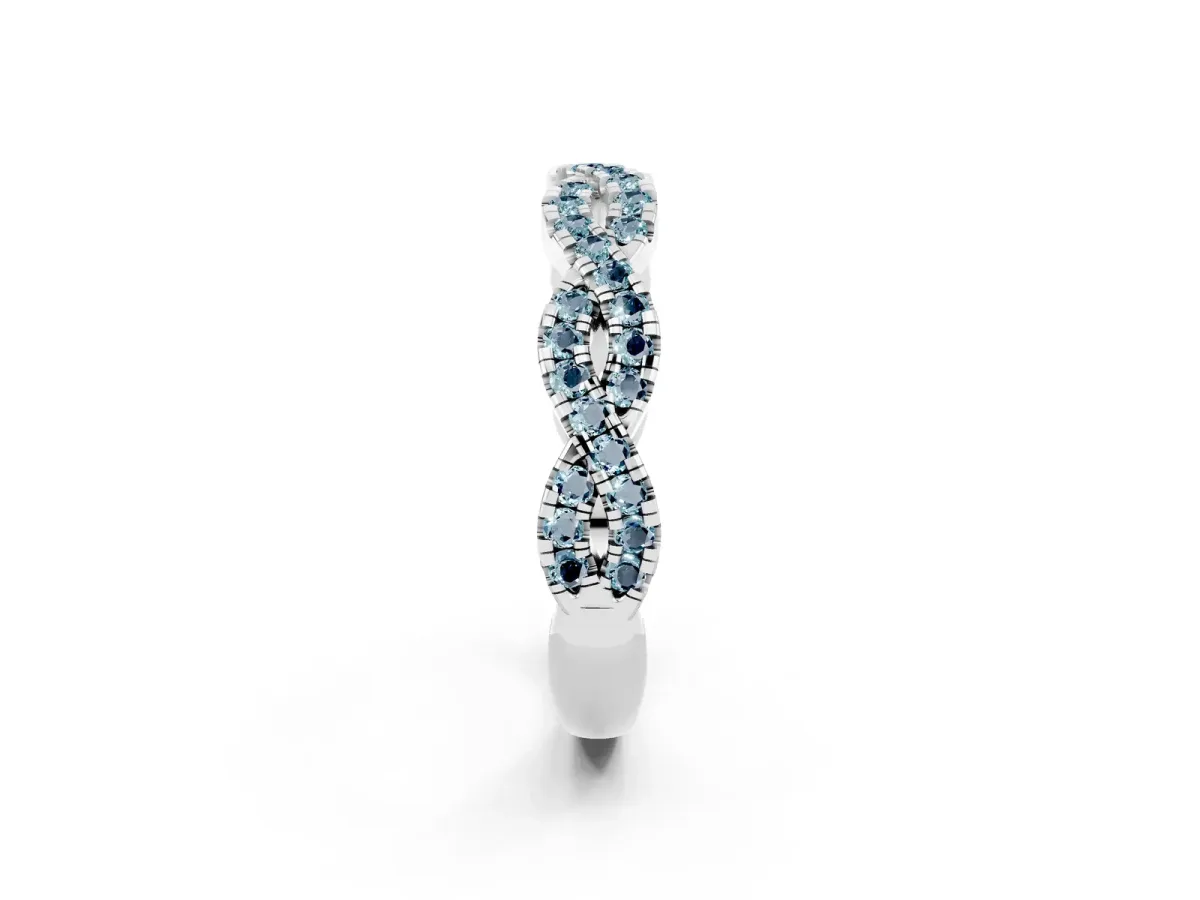 Round Aquamarine Twisted Eternity Band with Pavé and Shared Prong Setting Silver