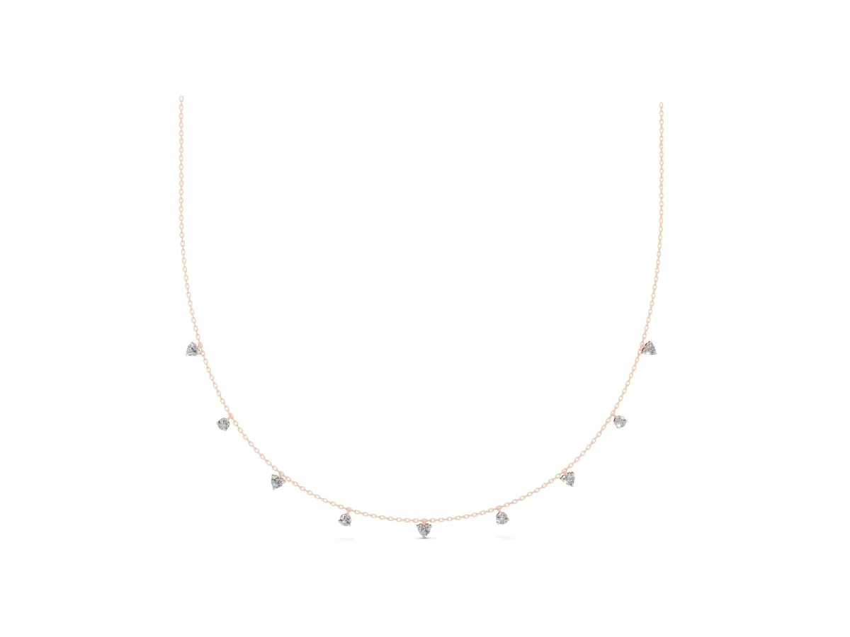 Heart and Round Diamond Station Necklace Rose gold