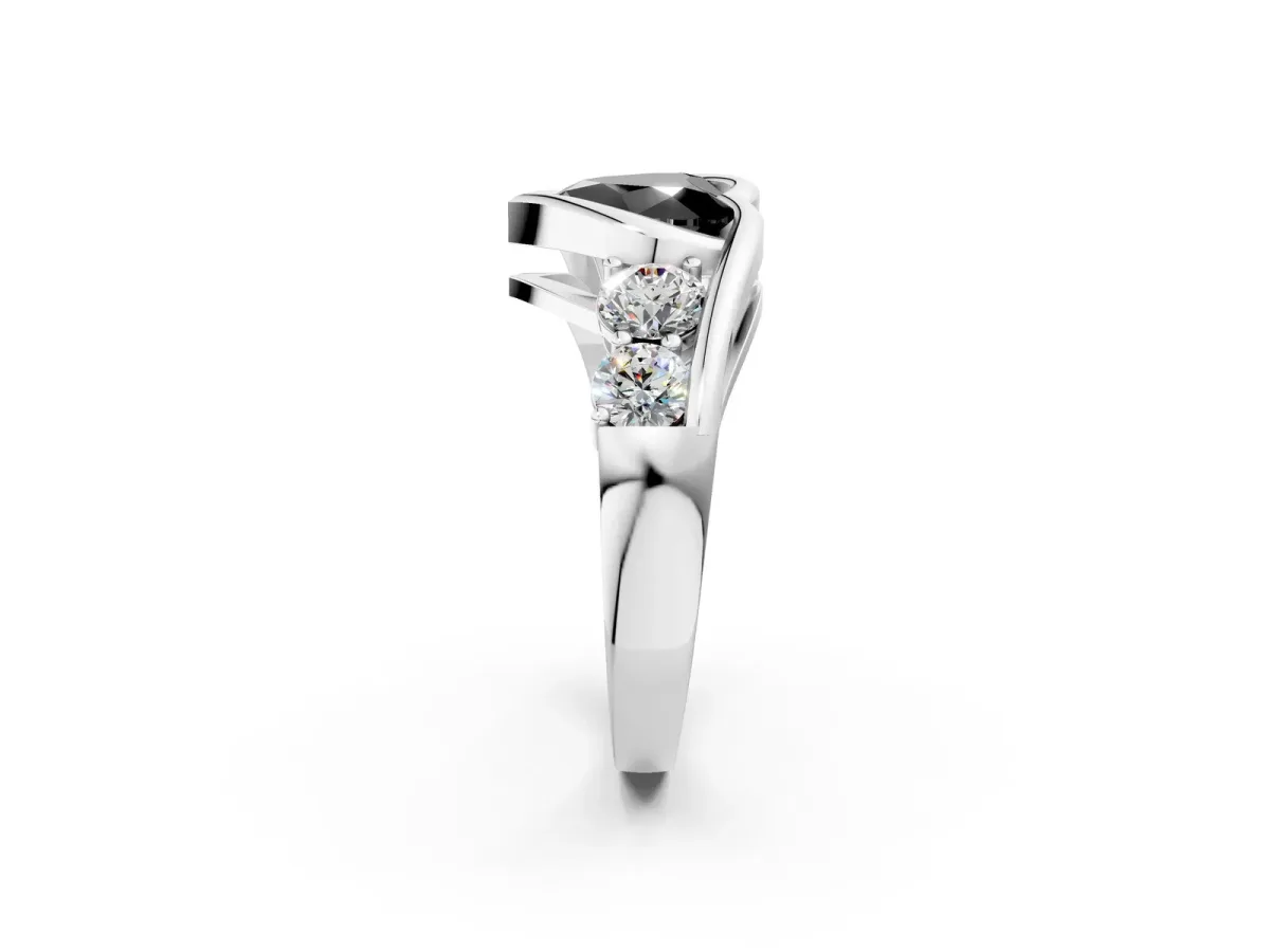 Fancy Black Bezel Set Heart Cut Diamond Bypass Ring with Round Accents Silver