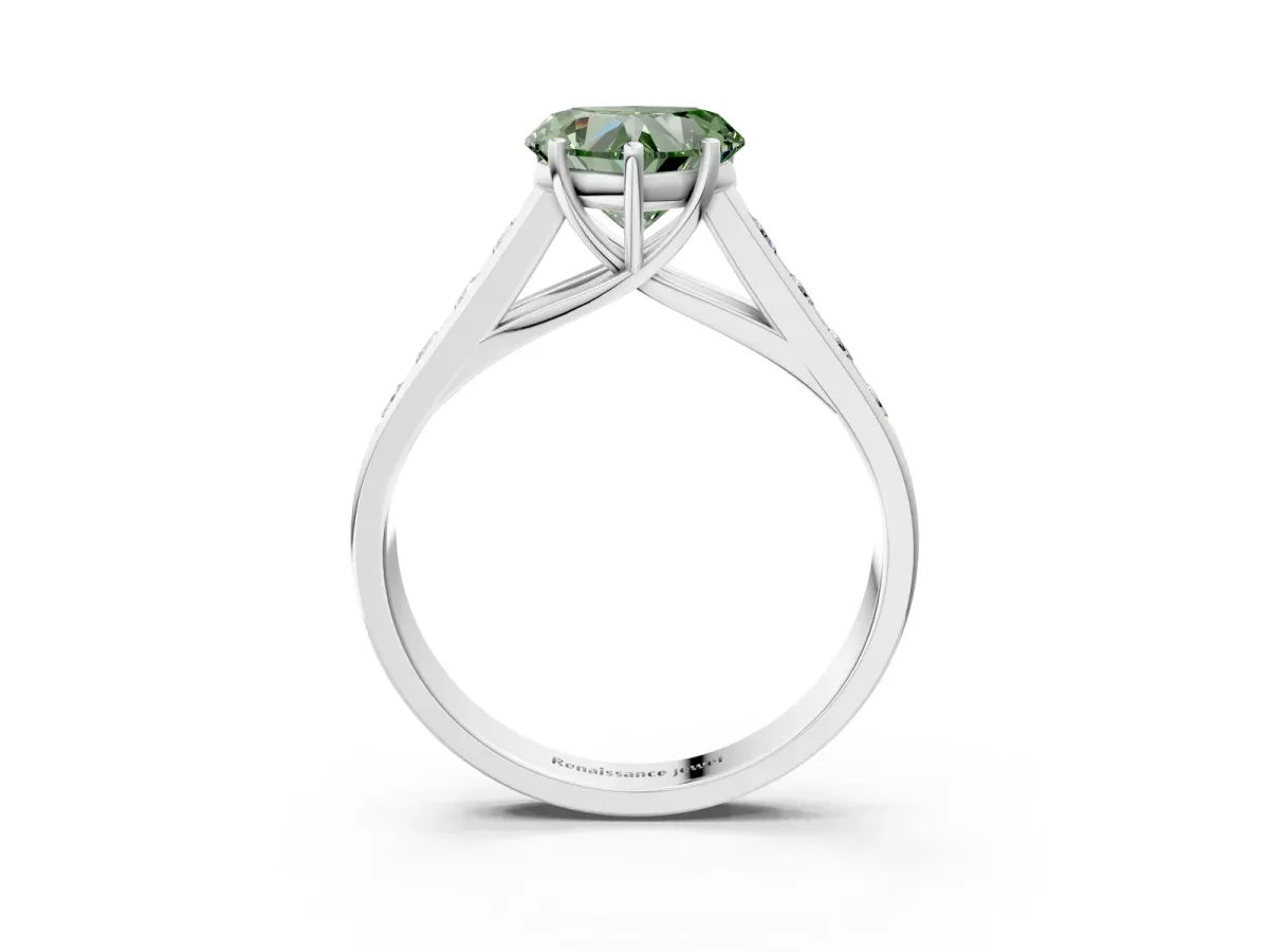 Fancy Green Heart Cut Brilliant Channel-Set Solitaire Ring with Four-Prong Setting Platinum