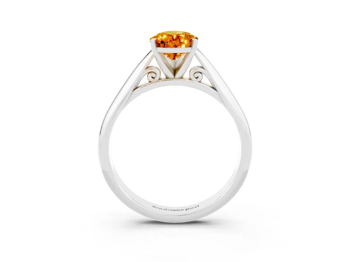 Pear Cut Citrine Solitaire Engagement Ring with Cathedral Setting and Four-Prong Mount White gold