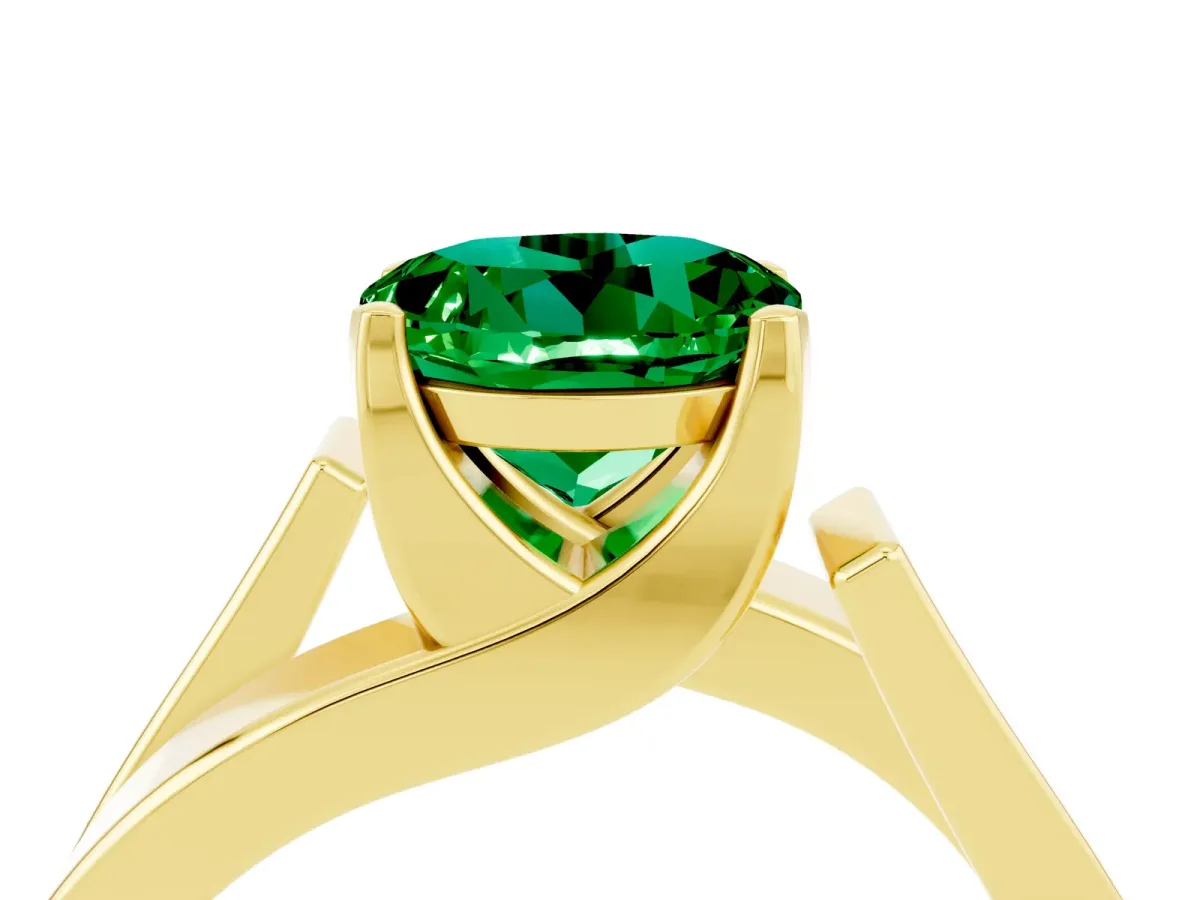 Modern Tension Set Round Cut Emerald Solitaire Wide Band Ring Yellow gold