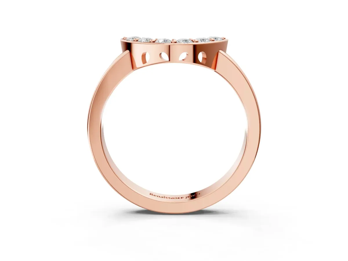 U-Shaped Pavé Round Diamond Contour Band with Shared Prong Setting Rose gold