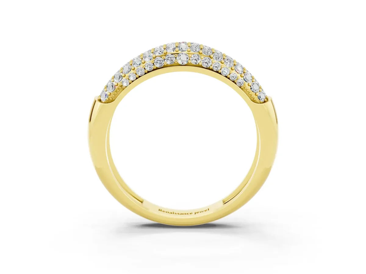 Three-Row Pavé Round Moissanite Dome Band Yellow gold