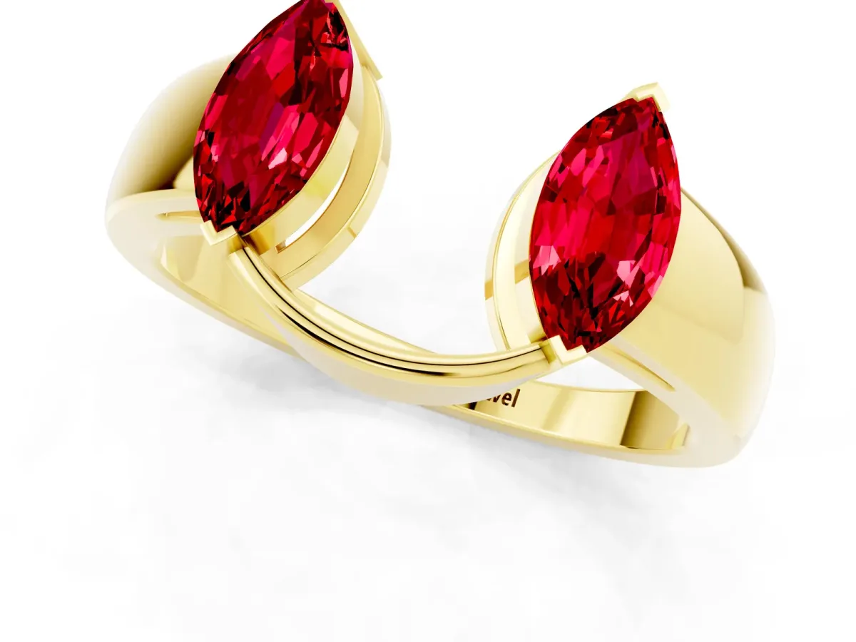 Marquise Ruby Open Band Ring with Tension Setting Yellow gold
