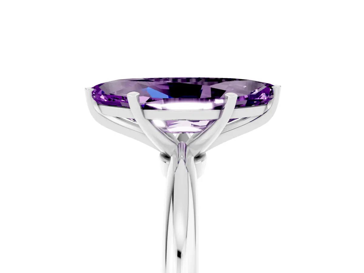 Marquise Cut Amethyst Solitaire Ring with Six-Prong Setting and Classic Band Silver