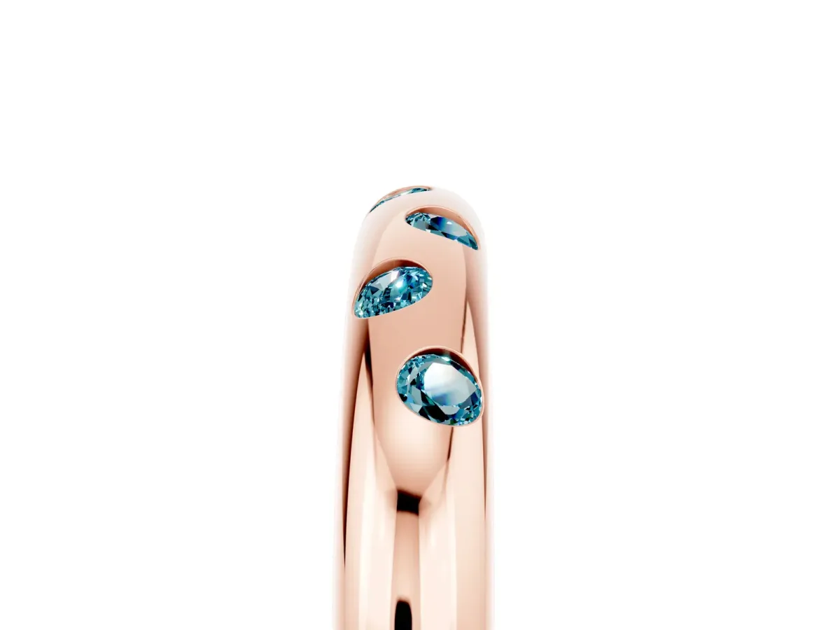 Round Blue Topaz Flush-Set Comfort Fit Band Rose gold