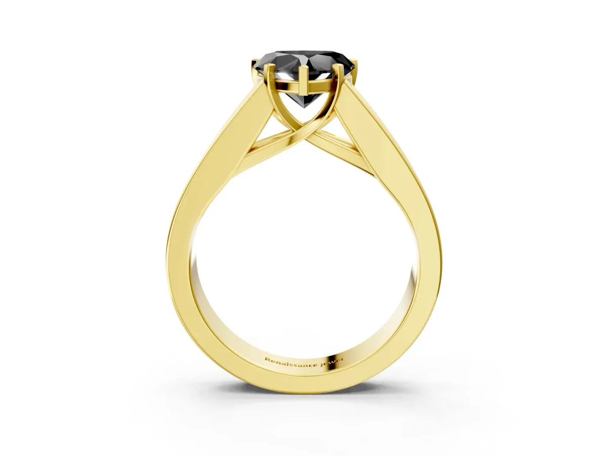Fancy Black Heart Cut Cut Channel Set Solitaire Ring with Four-Prong Setting Yellow gold
