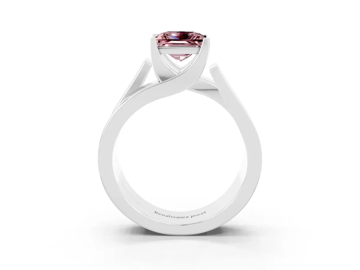 Modern Tension Set Princess Cut Morganite Solitaire Wide Band Ring Silver