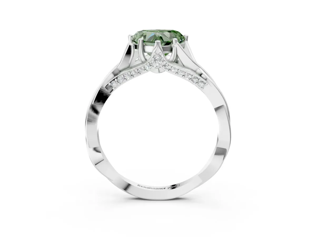 Fancy Green Heart Cut Solitaire Twist Band Six-Prong Setting Platinum