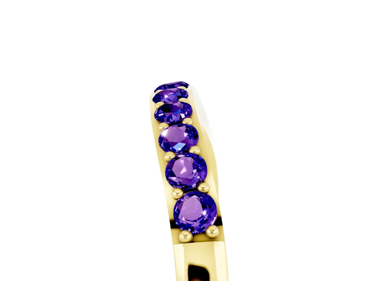 Round Tanzanite Curved Wedding Band with Channel Setting Yellow gold
