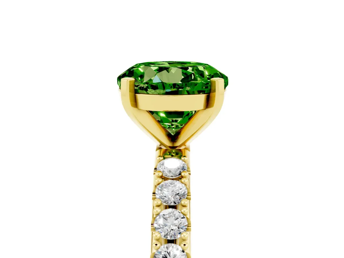 Round Cut Peridot Solitaire Pavé Band with Four-Prong Setting Yellow gold