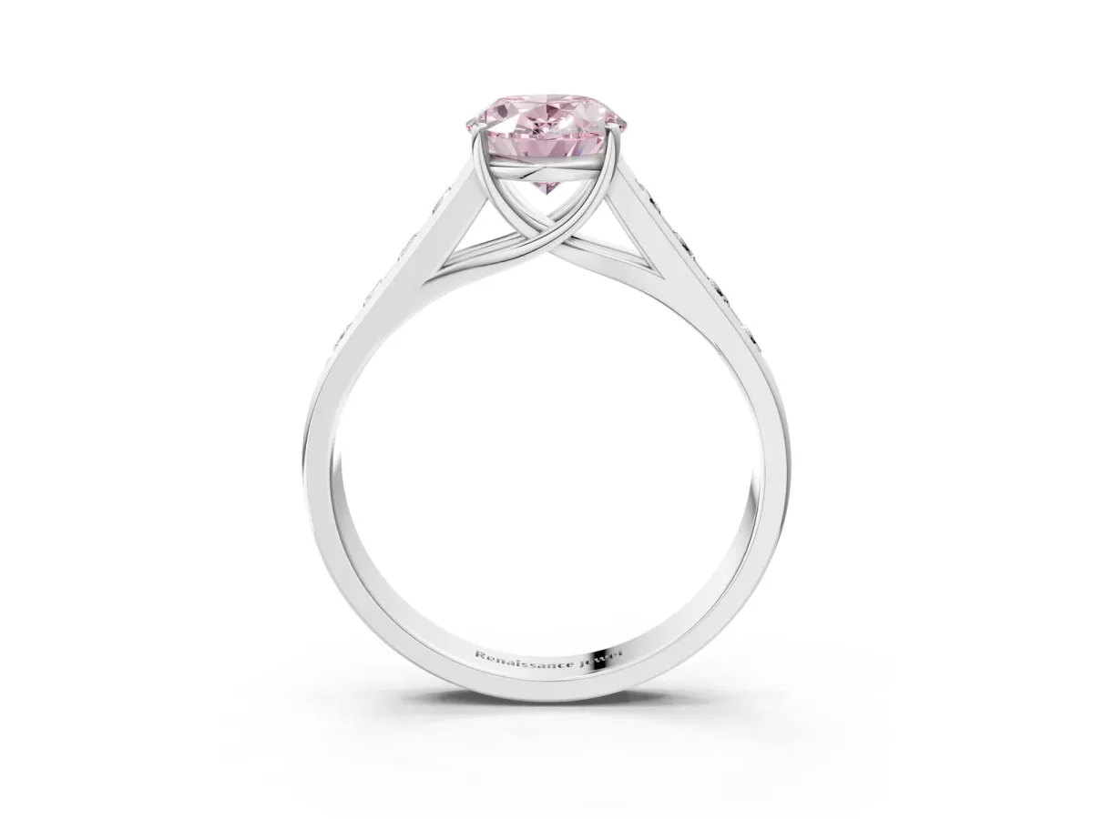 Fancy Pink Oval Cut Brilliant Channel-Set Solitaire Ring with Four-Prong Setting White gold