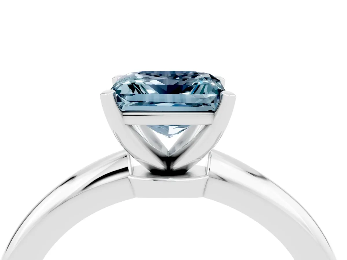 Princess Cut Aquamarine Solitaire Ring with Six-Prong Setting and Classic Band Silver