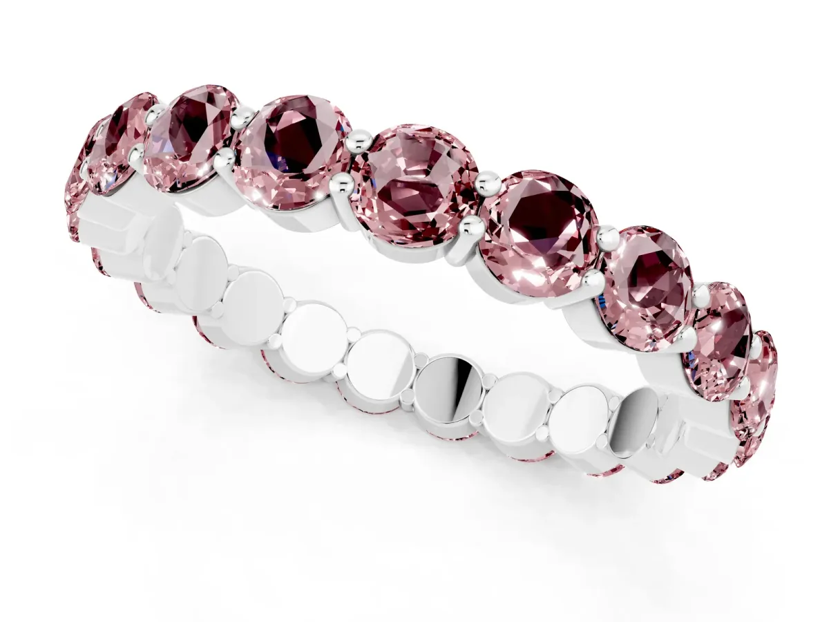 Round Morganite Eternity Band with U-Prong Setting Silver