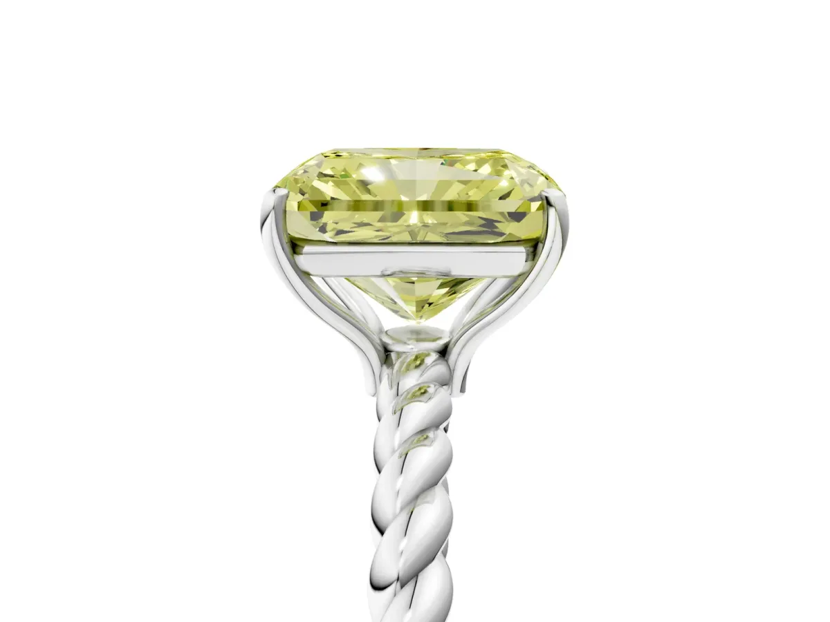 Fancy Yellow Radiant Cut Solitaire Twisted Band 4-Prong Ring Platinum