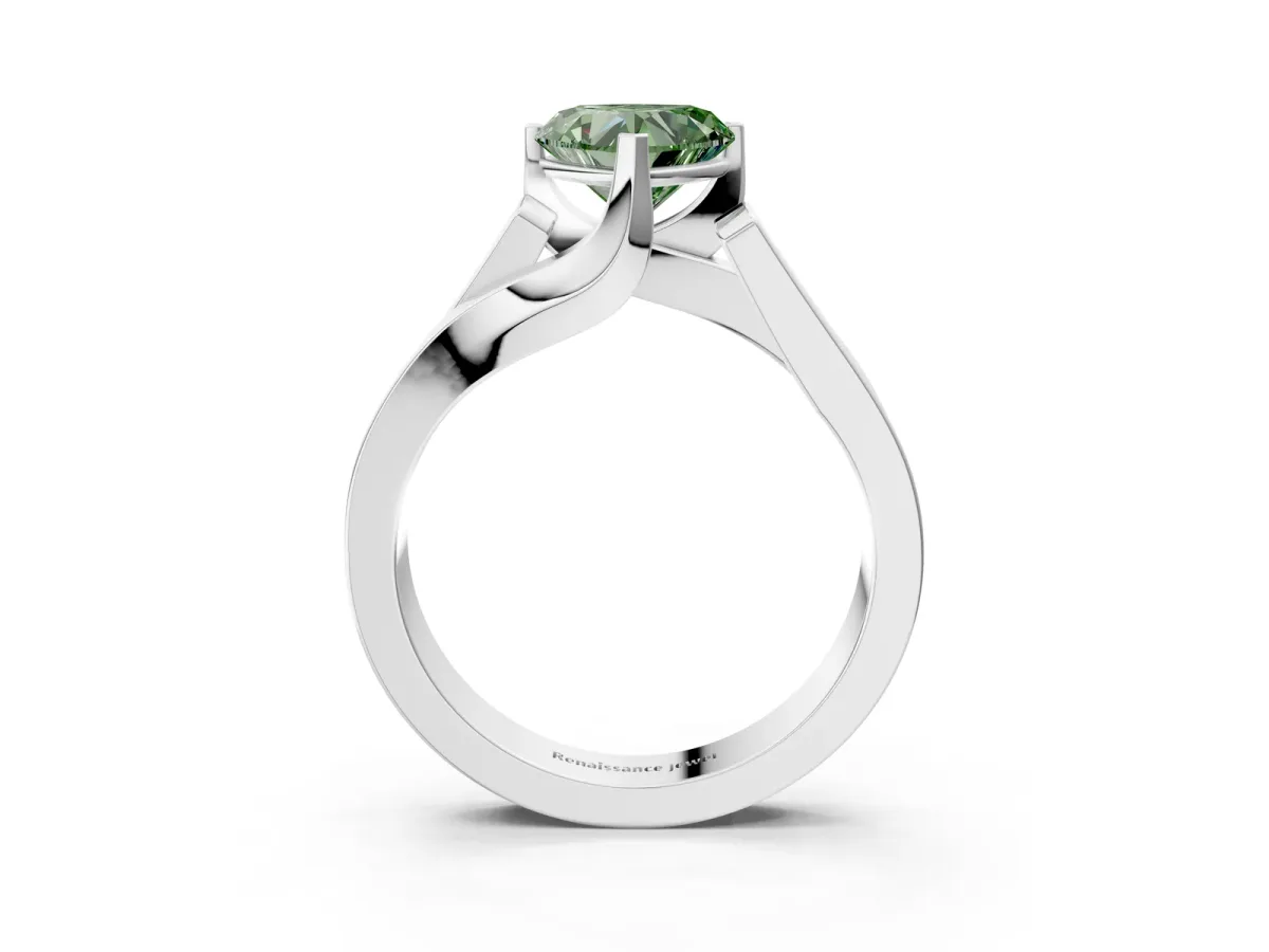 Fancy Green Modern Tension Set Heart Cut Diamond Solitaire Wide Band Ring Silver