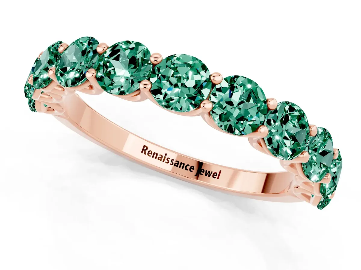 Round Green Sapphire Shared Prong Eternity Band Rose gold