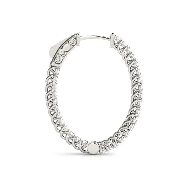 Round Cut Diamond Inside-Out Hoop Earrings in White Gold with Prong Setting Silver