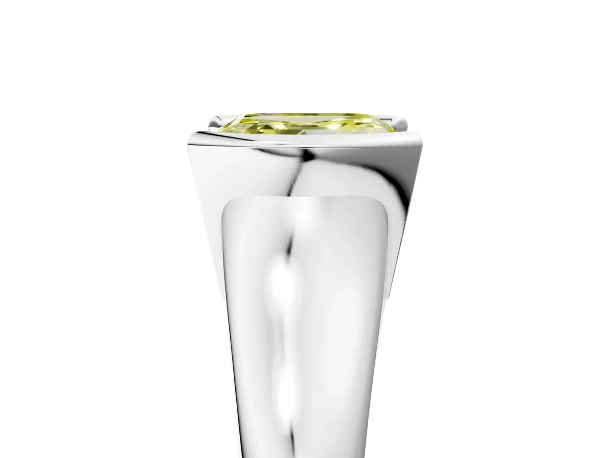 Fancy Yellow Asscher Cut Solitaire Tension Set Diamond Ring with Split Shank Band Platinum