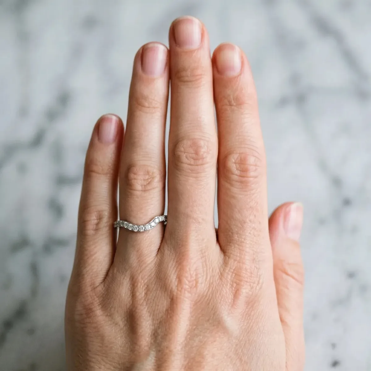 Pavé Round Diamond Curved Band with Prong Setting Silver