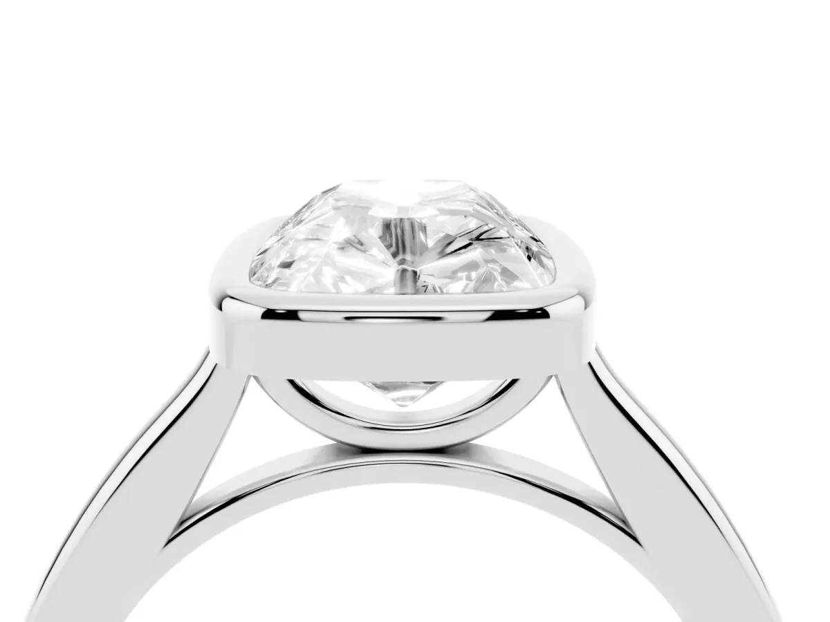 Old Mine Elongated Cushion Diamond Bezel Set Ring Platinum